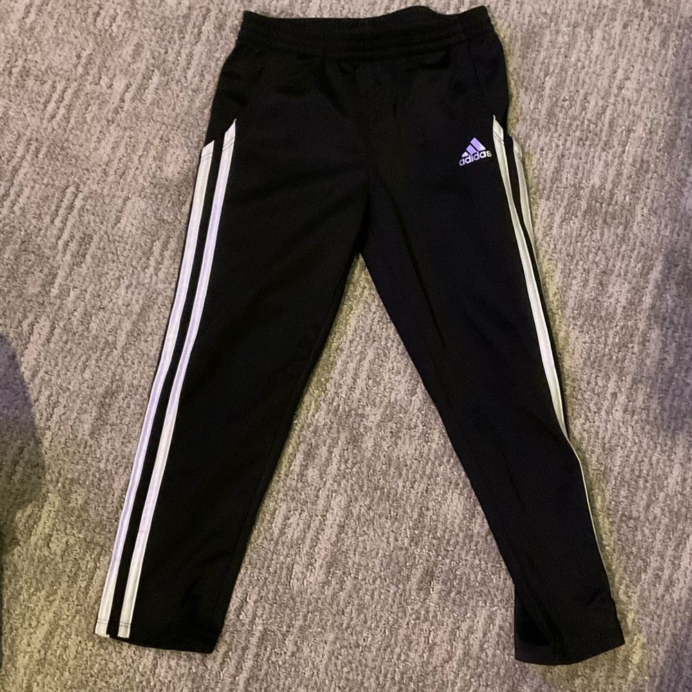 Adidas Kids Black Joggers with White Stripes